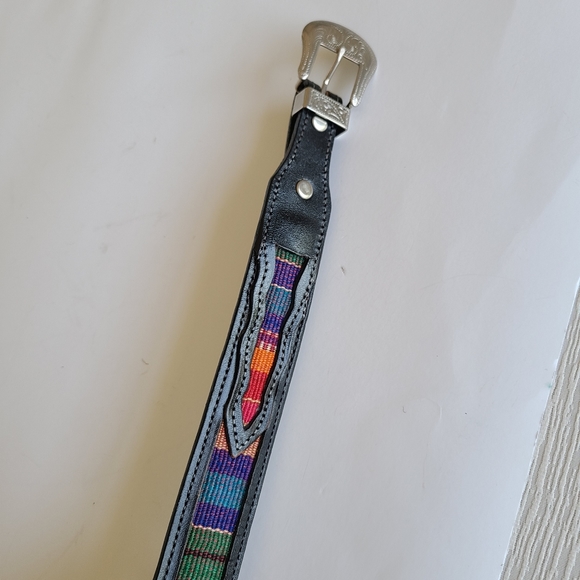 Western genuine leather boho belt black - Picture 5 of 10